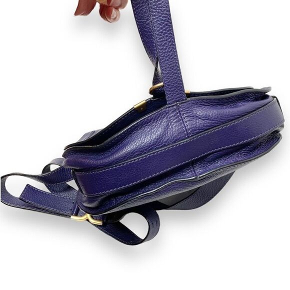Chloé Marcie Medium Saddle Bag in Blue Indigo Satchel Crossbody Adjustable Strap - Picture 10 of 16